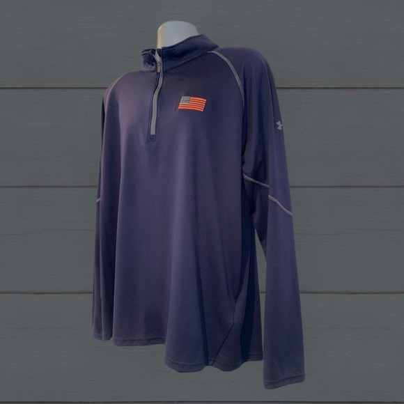 Under Armour XL USA Flag 1/4 Zip Pullover | Loose Fit | Blue Performance Top - Picture 6 of 8